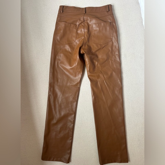 Zara Brown Leather Pants High Rise - Picture 3 of 3